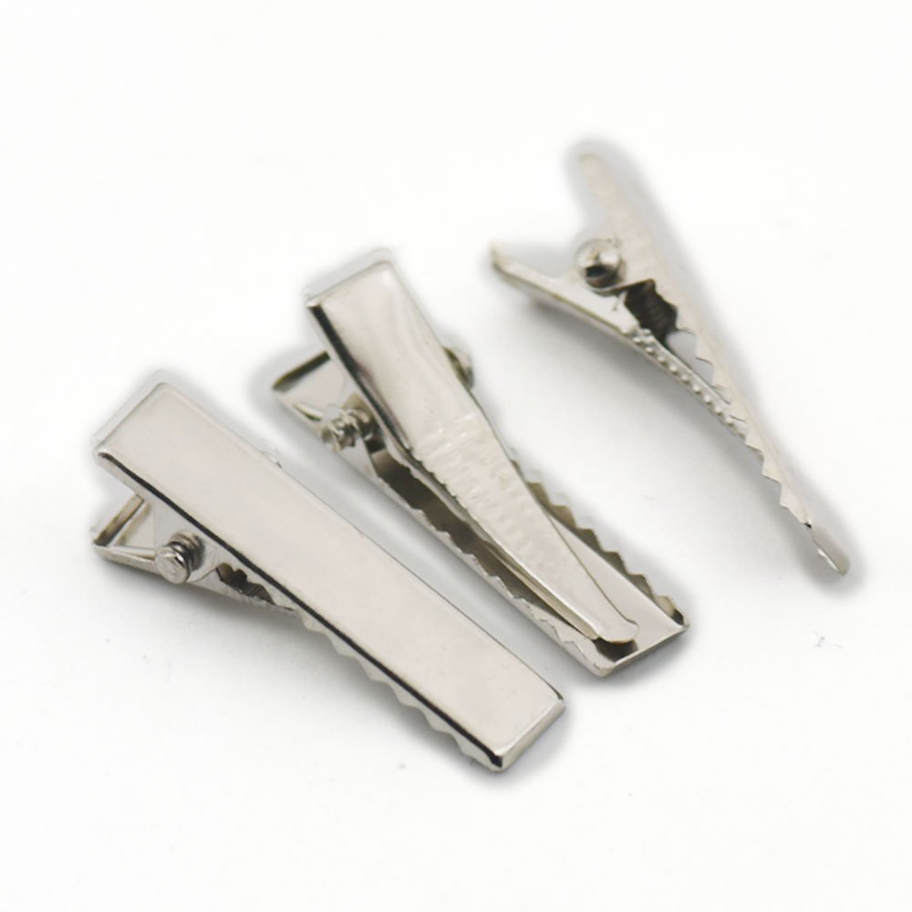 100 pcs 30MM 1.18" Square Hair Clips Alligator Teeth Clip Prong Womens Barrette Hair Bows Color Nickel