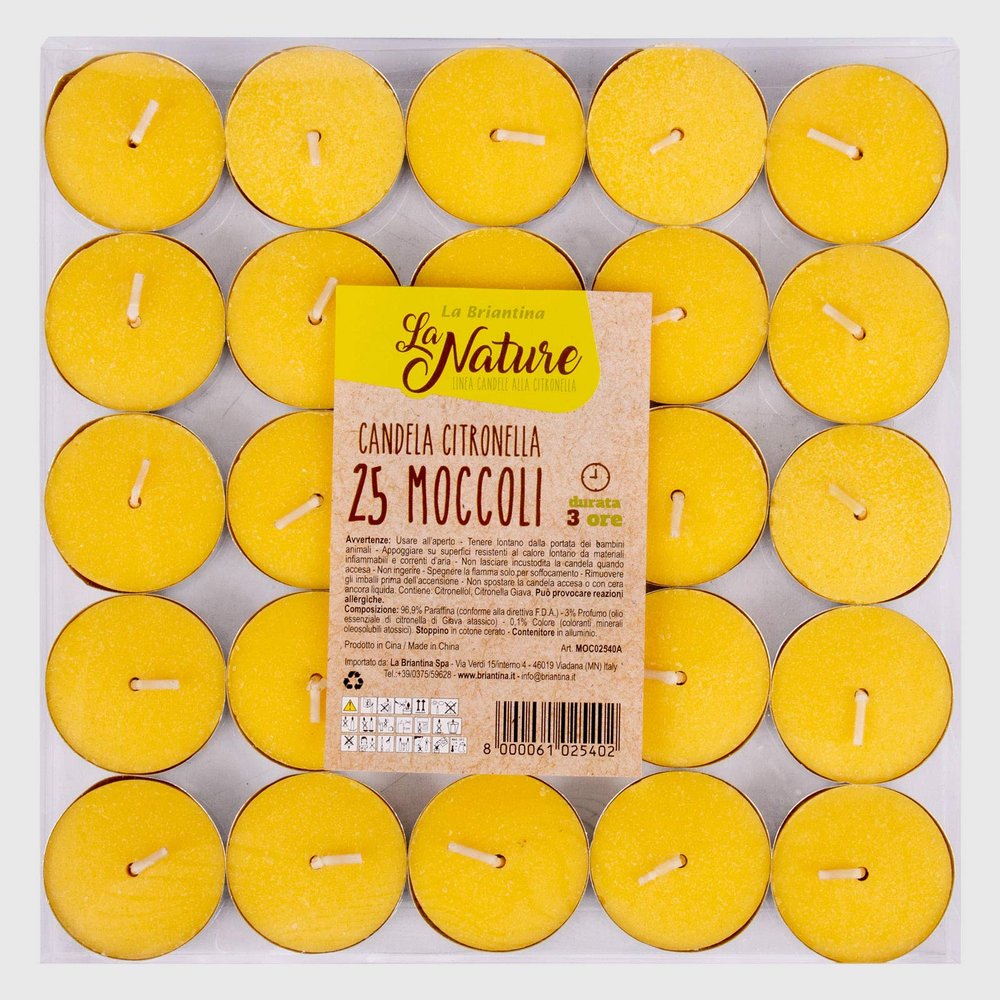 Briancasa Scented Moccoli Lemongrass 25 Pieces Paraffin Wax, Yellow, Unique, Unit