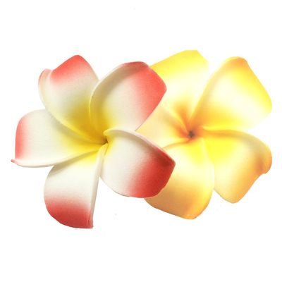 2 PCS Set of 7cm Hawaiian Frangipani Plumeria Foam Head Flower Beach Hair Clip (Yellow + Red)