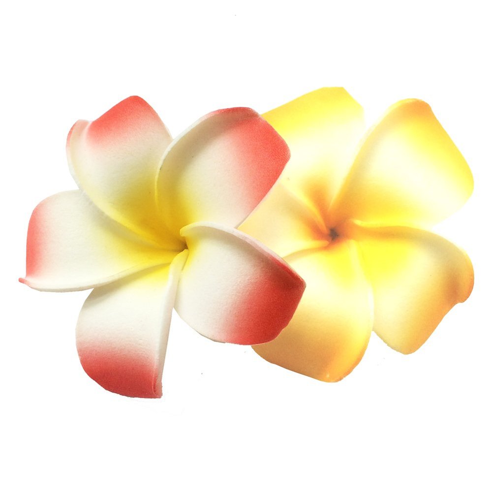 2 PCS Set of 7cm Hawaiian Frangipani Plumeria Foam Head Flower Beach Hair Clip (Yellow + Red)