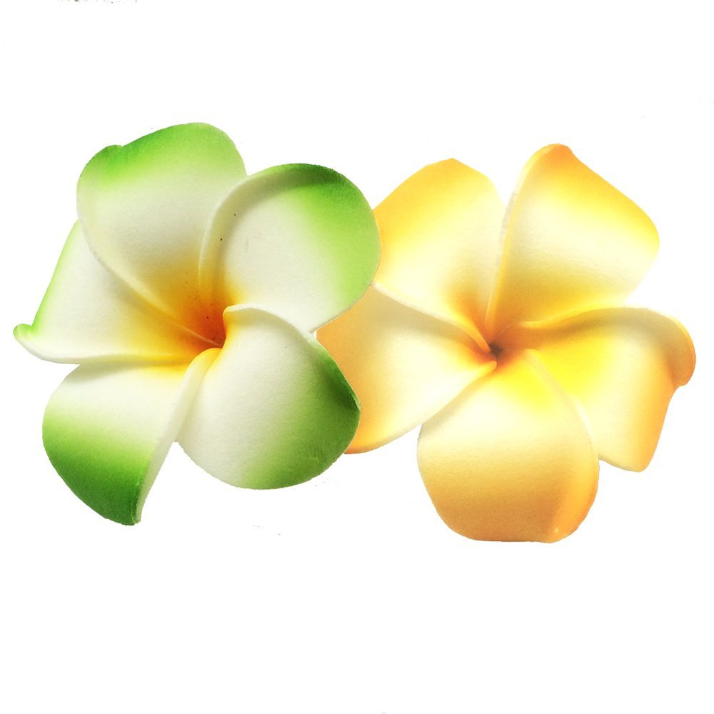 2 PCS Set of 7cm Hawaiian Frangipani Plumeria Foam Head Flower Beach Hair Clip (Yellow + Green)