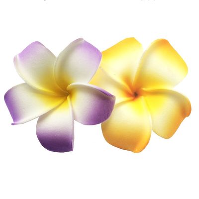 2 PCS Set of 7cm Hawaiian Frangipani Plumeria Foam Head Flower Beach Hair Clip (Yellow + Violet)