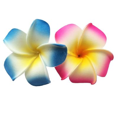 2 PCS Set of 7cm Hawaiian Frangipani Plumeria Foam Head Flower Beach Hair Clip (Fuchsia + Blue)