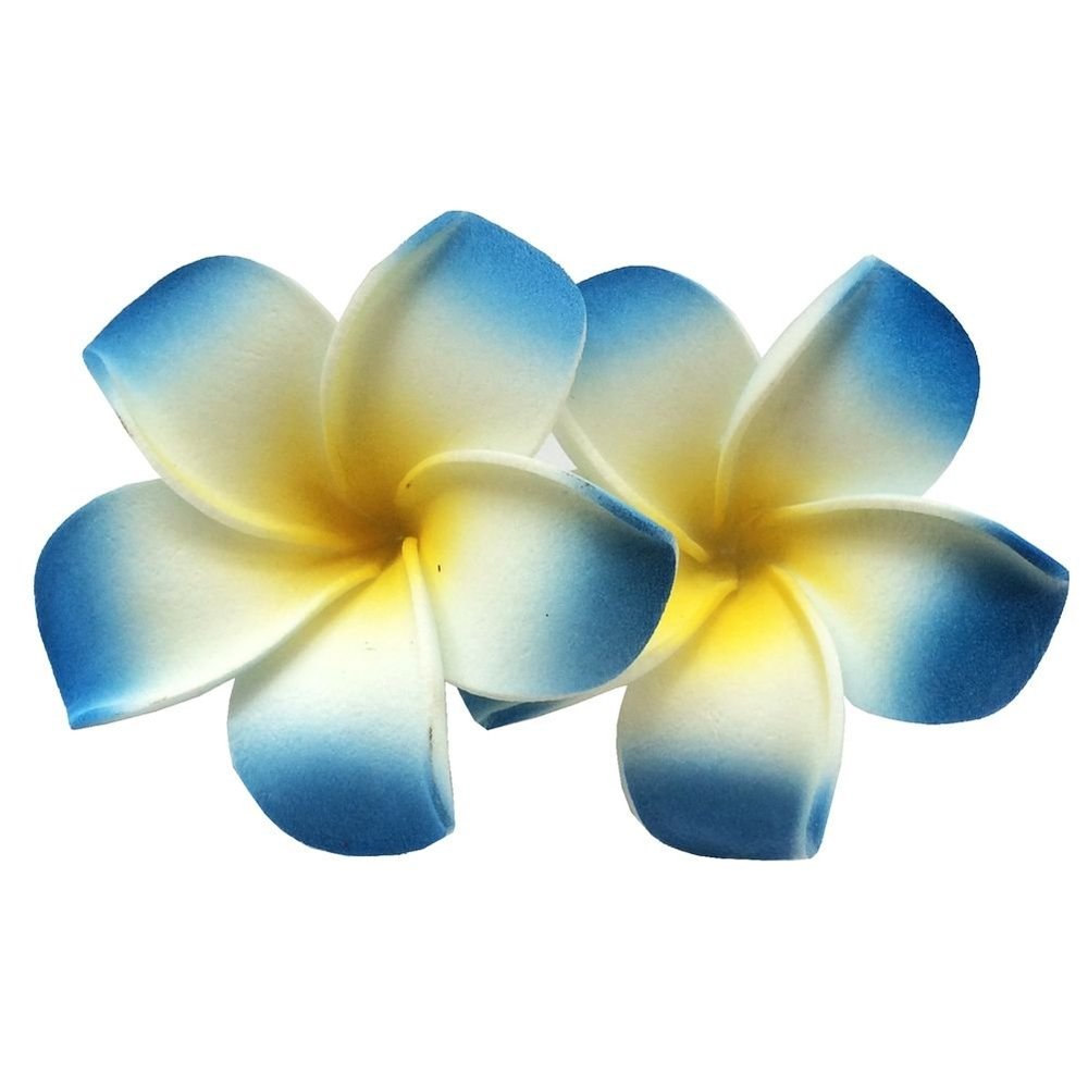 2 PCS Set of 7cm Hawaiian Frangipani Plumeria Foam Head Flower Beach Hair Clip (Blue 2PCS)