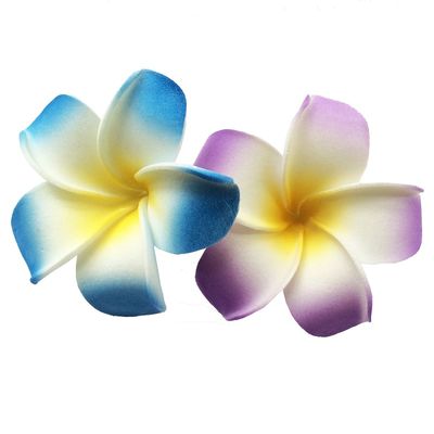 2 PCS Set of 7cm Hawaiian Frangipani Plumeria Foam Head Flower Beach Hair Clip (Blue + Violet)