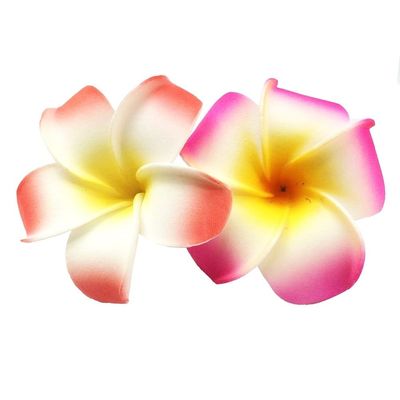 2 PCS Set of 7cm Hawaiian Frangipani Plumeria Foam Head Flower Beach Hair Clip (Fuchsia + Red)