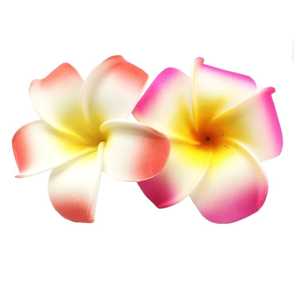 2 PCS Set of 7cm Hawaiian Frangipani Plumeria Foam Head Flower Beach Hair Clip (Fuchsia + Red)