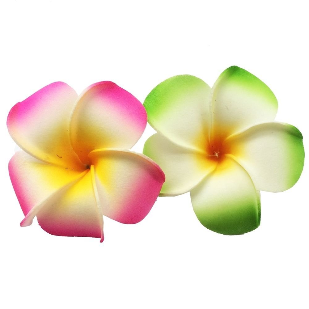 2 PCS Set of 7cm Hawaiian Frangipani Plumeria Foam Head Flower Beach Hair Clip (Fuchsia + Green)
