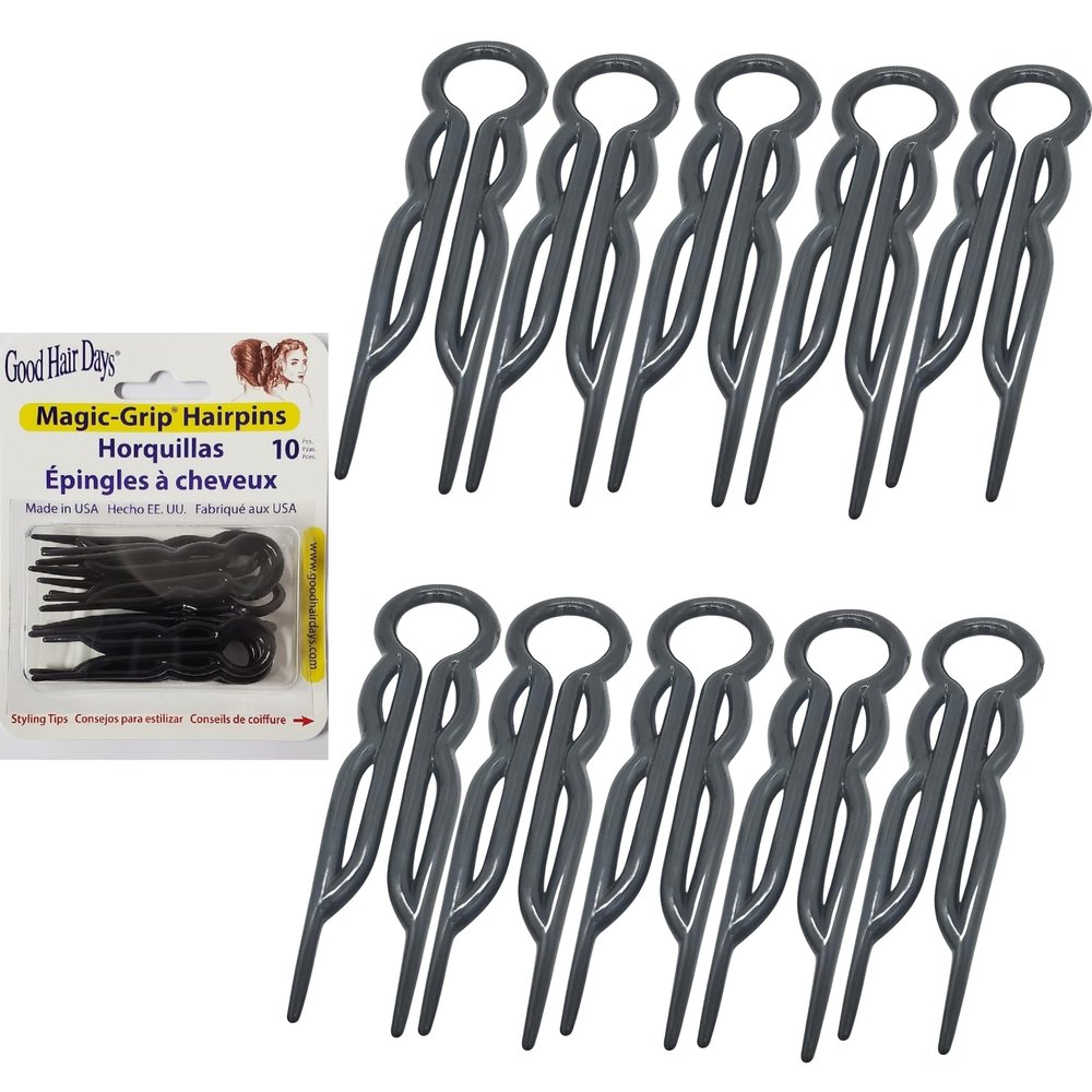 Good Hair Days Hair Pins - 2 1/2" Plastic, U-shaped Magic Grip Hairpins, Strong Durable Pins For Fine, Thick & Long Hair, Styling Accessories - Black, Set of 10