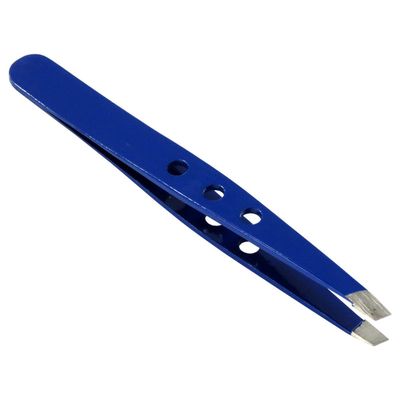 HTS 172T4 3.75" Blue Three Hole Slanted Eyebrow Tweezers
