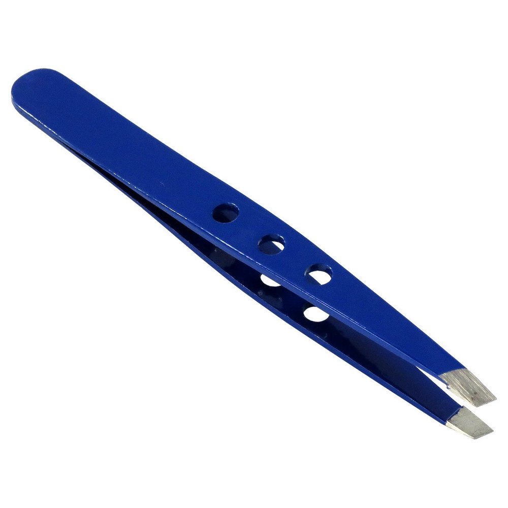 HTS 172T4 3.75" Blue Three Hole Slanted Eyebrow Tweezers