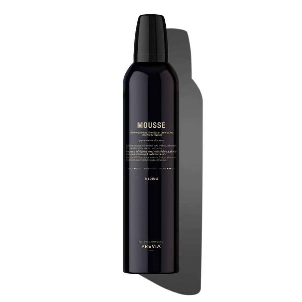 PREVIA Mousse for Frizz Control Medium Hold Styling Foam Adds Volume and Softness Tames Flyaways Defines Curls Flexible Hair Natural Vegan Eco-Friendly Formula 10.14 oz Tube
