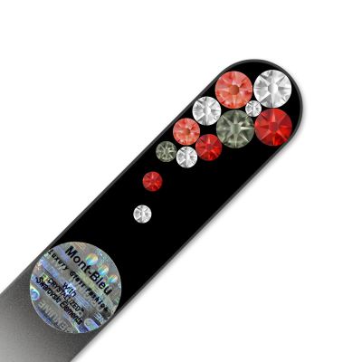 Mont Bleu Purse Size Glass Nail File Hand Decorated with Swarovski Elements, in Black Velvet Sleeve, Genuine Czech Tempered Glass - HandMade Crystal Nail File by Mont Bleu