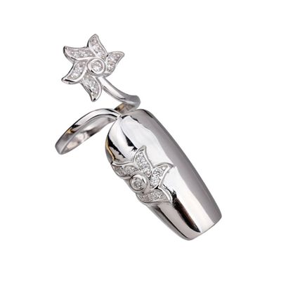 OLizee Sterling Silver Fingernail Ring Nail Decoration Finger Tip Ring Nail Art Charms Fashion Jewelry Accessories, C