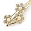 2 Bridal/Prom Clear Crystal, Pearl Flower Hair Grips/Slides In Gold Plating - 65mm Across view 2