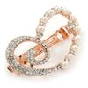Clear Crystal, Glass Pearl Open Assymetrical Heart Barrette Hair Clip Grip In Rose Gold Tone - 50mm Across view 2
