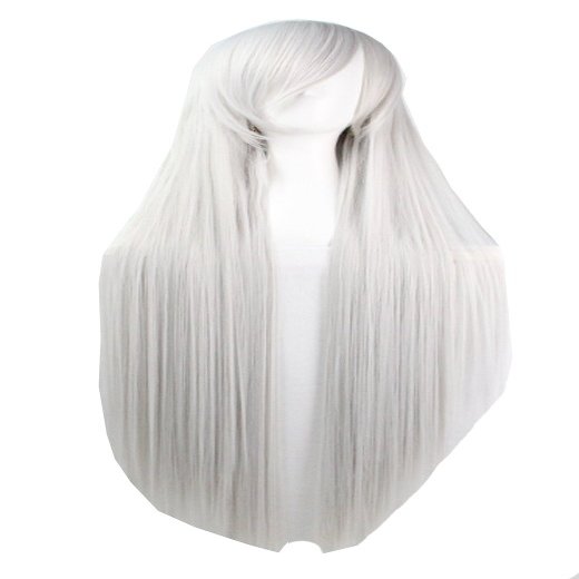 S_SSOY 39"/100cm Women's Anime Cosplay Wig Long Straight Costume Hair Hairpiece Synthetic Halloween Party Full Wigs for Girl Women +Wig Cap (Silver)