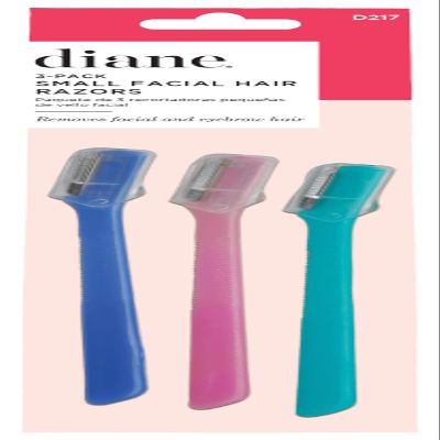 Diane D217 Small Eyebrow Facial Hair Shaper Trimmer, Dermaplaning Razor - 3 Pack