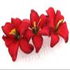Triple 2" Red Lily Silk Flower Hair Comb view 1