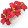 Triple 2" Red Lily Silk Flower Hair Comb view 2