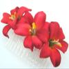 Triple 2" Red Lily Silk Flower Hair Comb view 3