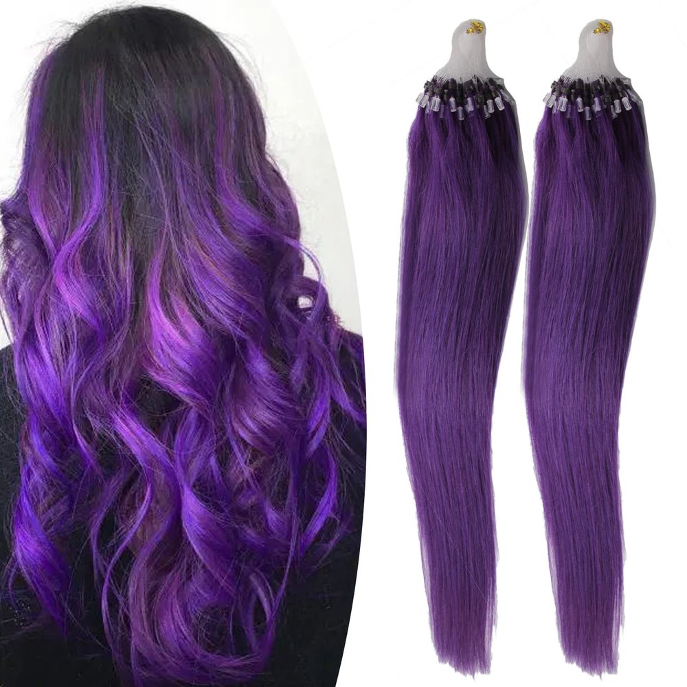 Yotty Hair Extensions Micro Beads Link Real Human Hair Purple Micro Ring Loop Tip Remy Extensions Straight Hair 20 Inch 100strands per pack