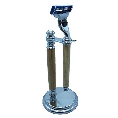 Hand Turned Razor Handle in (Ebony) Chrome (Hickory, Razor Handle w/Stand)