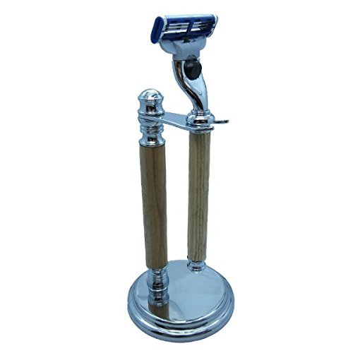 Hand Turned Razor Handle in (Ebony) Chrome (Hickory, Razor Handle w/Stand)