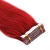 16-24Inch PU Tape in Remy Human Hair Extensions Straight Fashion 20pcs (24Inch 70grams, Red) view 3