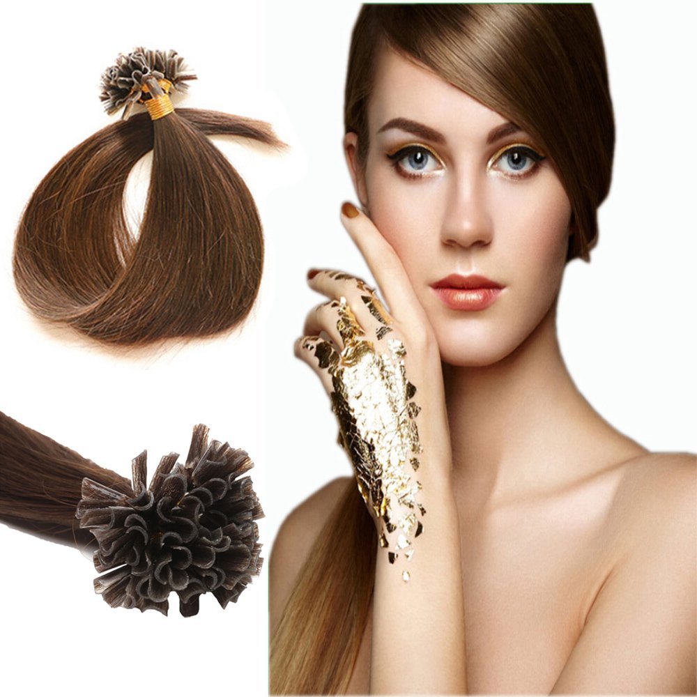 100 Strands 18-24Inch Pre Bonded Keratin Nail Tip Remy Human Hair Extensions 1G/S (18Inch, 02 Dark Brown)