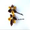 1" Sun Yellow and Coffee Brown Flower hair pins with simple silver beading (set of 2) view 1