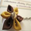 1" Sun Yellow and Coffee Brown Flower hair pins with simple silver beading (set of 2) view 2
