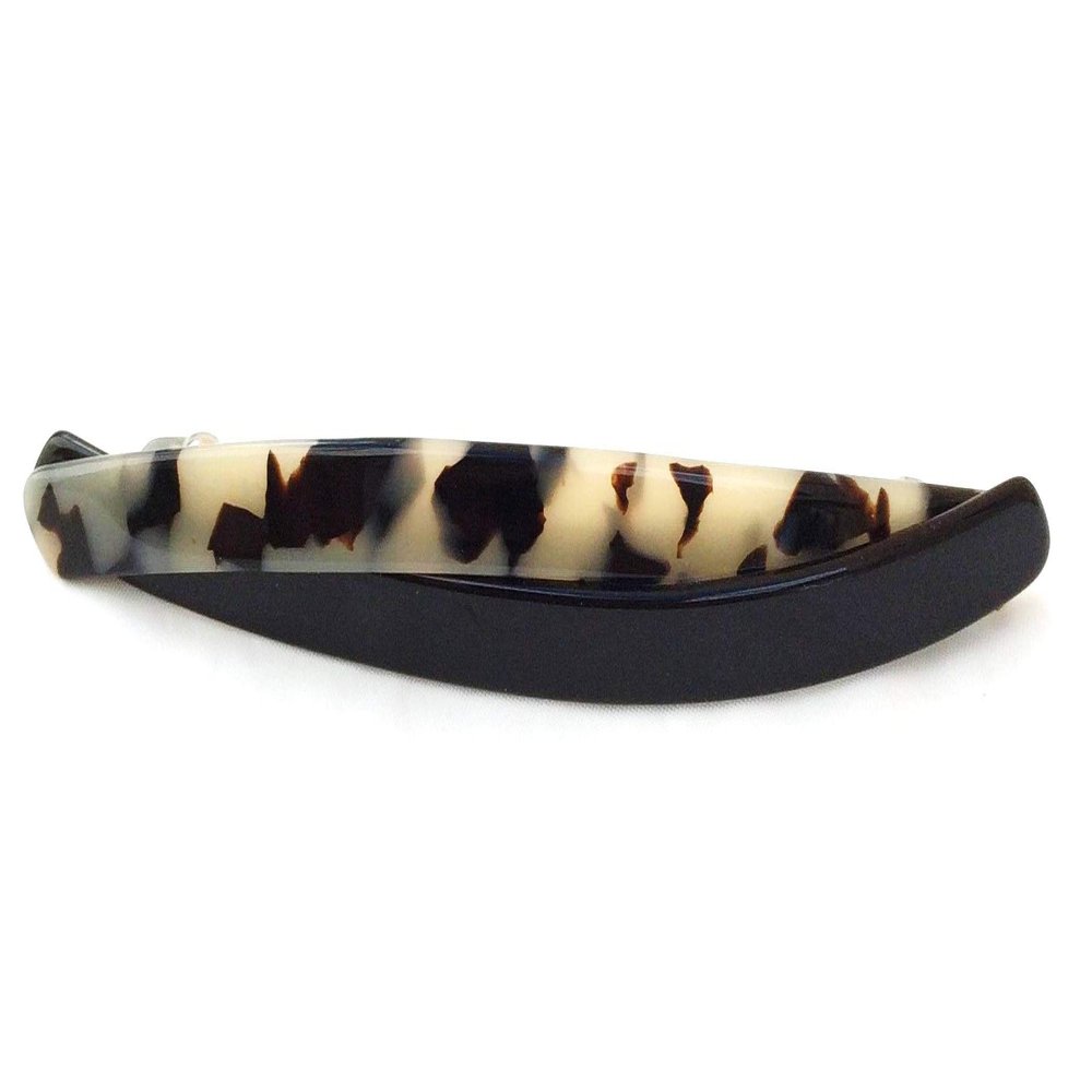 12 Cm Twisted Long tortoiseshell Barrett, handmade in France (White-tokyo/Black)