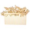 EVER FAITH Wedding Comb Rhinestone Pearl Bridal Accessories Flower Hair Piece for Bride Bridesmaids Blue Gold-Tone view 2