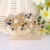 EVER FAITH Wedding Comb Rhinestone Pearl Bridal Accessories Flower Hair Piece for Bride Bridesmaids Blue Gold-Tone view 4