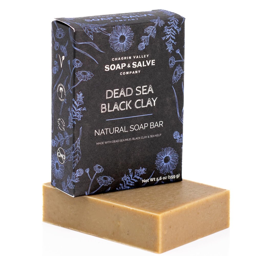 Chagrin Valley Natural Soap Bar - Organic Dead Sea Black Clay Bar - For Dry, Sensitive and Itchy Skin Relief - Large 5.6 oz Unscented Face and Body Soap For Women and Men