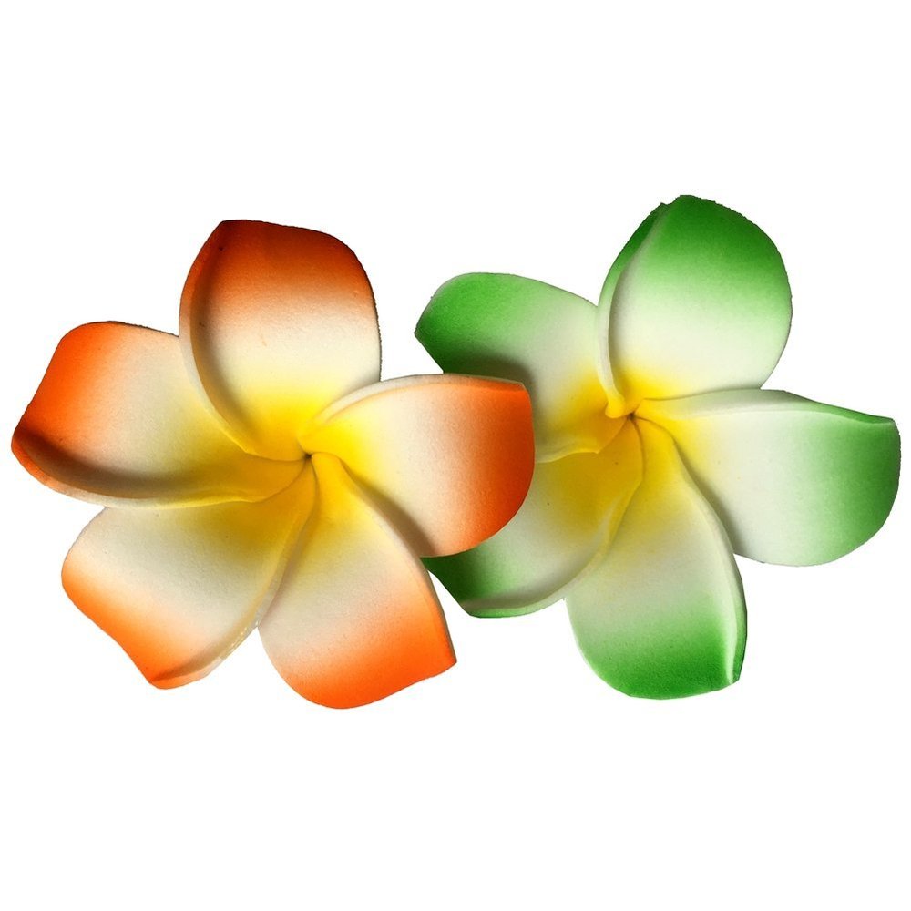 2 PCS 7cm Hawaiian Frangipani Plumeria Foam Head Flower Party Beach Hair Clip (Orange + Green)