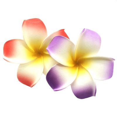 2 PCS 7cm Hawaiian Frangipani Plumeria Foam Head Flower Party Beach Hair Clip (Violet + Red)