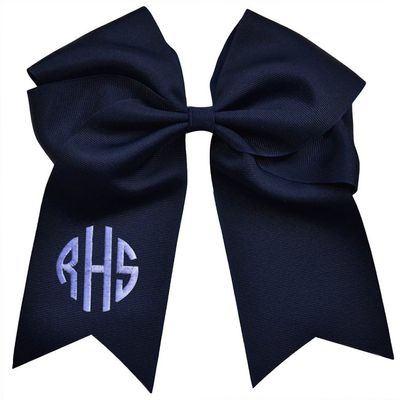 Custom CIRCLE MONOGRAM Embroidered Elastic Ponytail CHEER BOW By Funny Girl Designs - 7.5 Inches Long (KELLY GREEN)