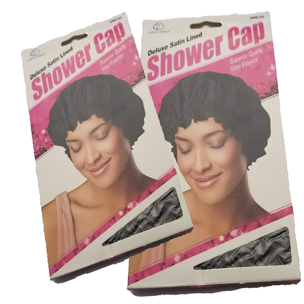2Pcs Satin Lined Shower Cap Comfortable Elastic Band Bath Caps DRE103 Black