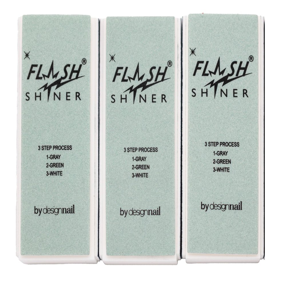 Flash Shiner Block  3-Way Nail Buffer (Gray/Black, Green & White)  Pack of 3  Professional Nail Buffer for Natural Shine  Smooths, Conditions & Polishes  Manicure Tool for Home or Salon Use