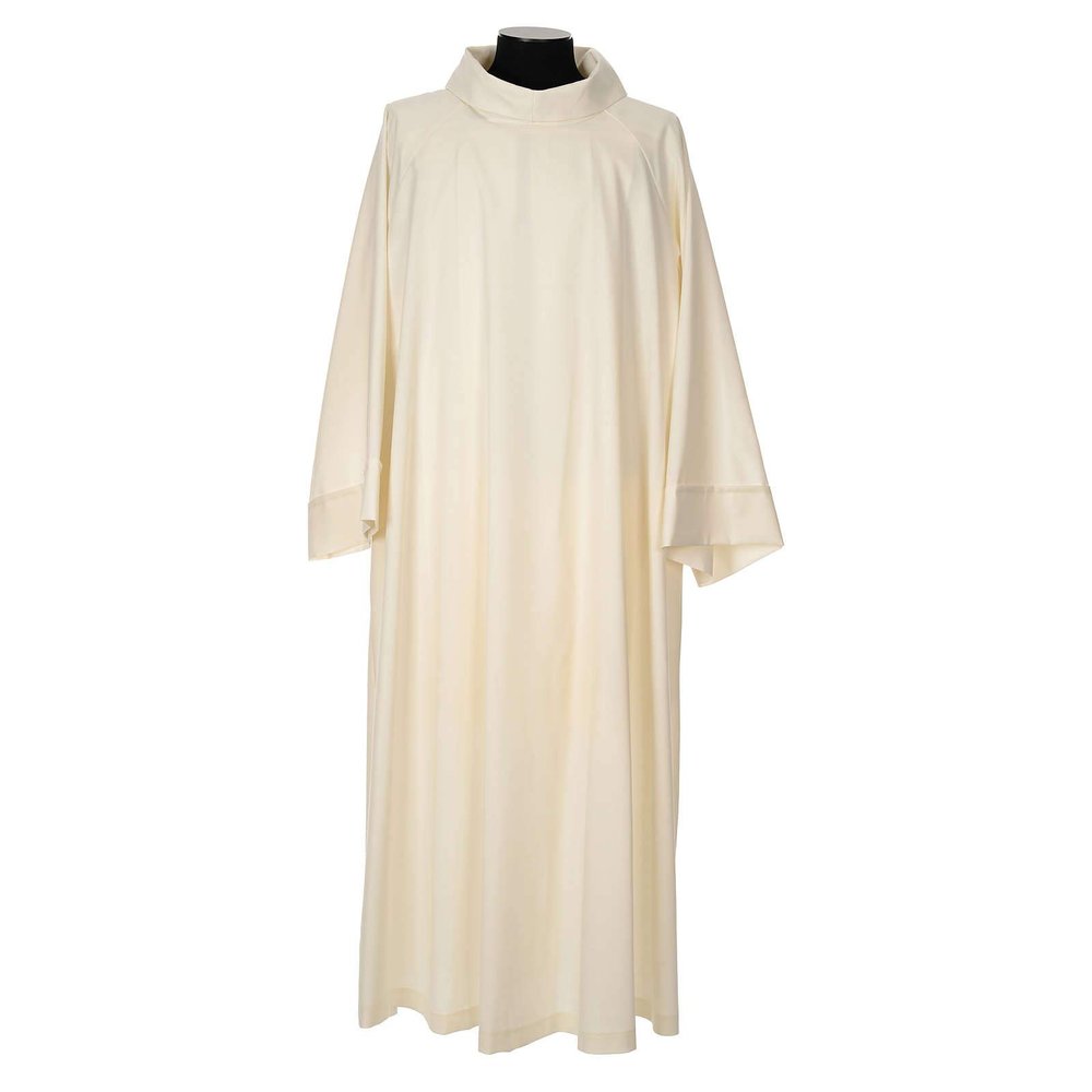 Clerical ALB in Cotton and Polyester, Flared with Cowl in Ivory, 150 cm (59 inc.)
