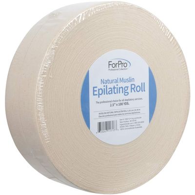ForPro Premium Natural Muslin Epilating Roll for Body and Facial Hair Removal, Tear-Resistant, Lint-Free, 2.5 W x 100 Yards, Natural