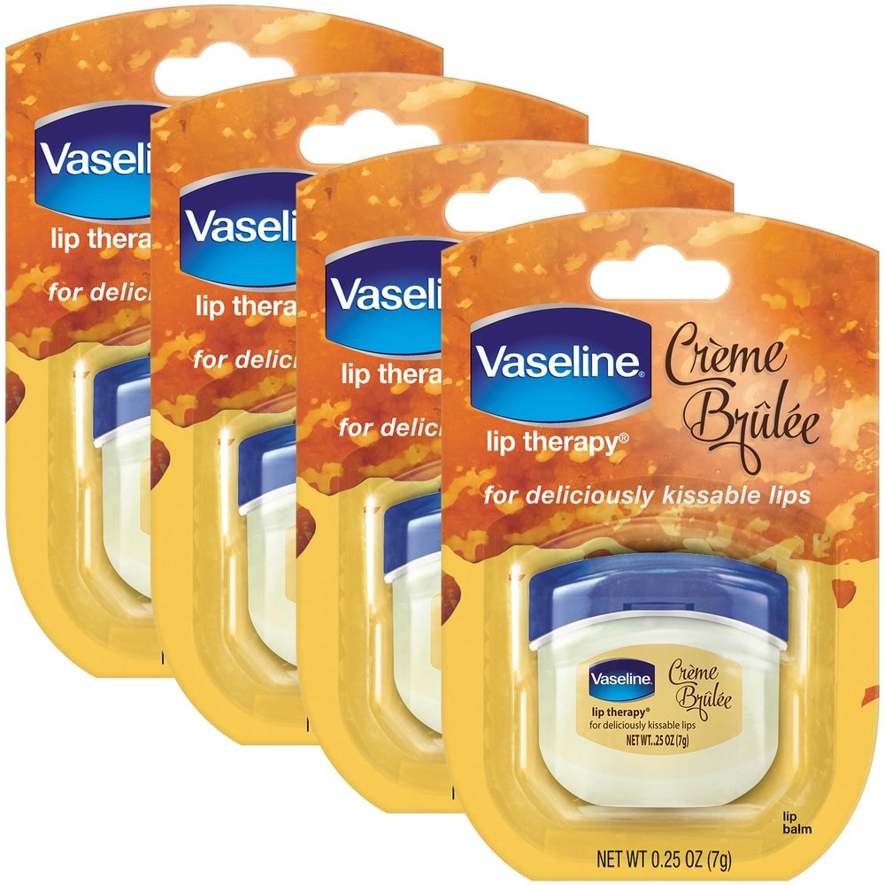 Vaseline Lip Therapy Creme Brulee Mini 4-Pack Moisturizing Balm for Soft, Smooth Lips, 0.25 Oz Ea
