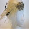 1920s Great Gatsby Platinum Silver Beaded Ostrich Feathered Headband view 1
