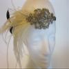 1920s Great Gatsby Platinum Silver Beaded Ostrich Feathered Headband view 2