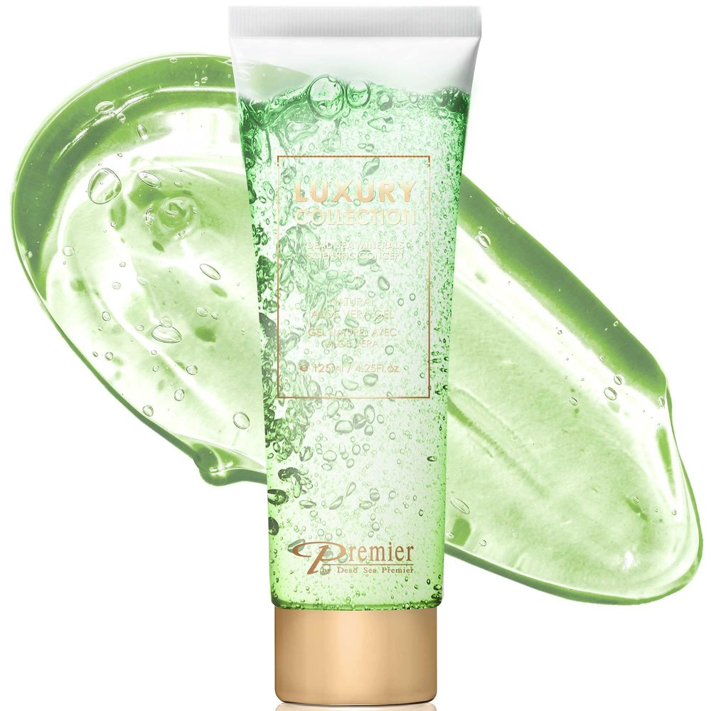 Dead Sea Premier Natural Aloe Vera Gel  Organic, pure, for Face, Hair and Body, good for Sun Burn Relief, Bug or Insect Bites, Dry Damaged Aging skin, Razor Bumps & Acne. silky, non-tacky  4.25Fl.oz