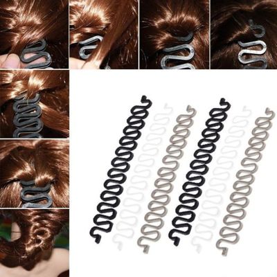 AnHua 6PCS Fashion French Hair Styling Clip Stick Bun Maker Braid Tool Hair Accessories Twist Plait Hair Braiding Tool (Gray)