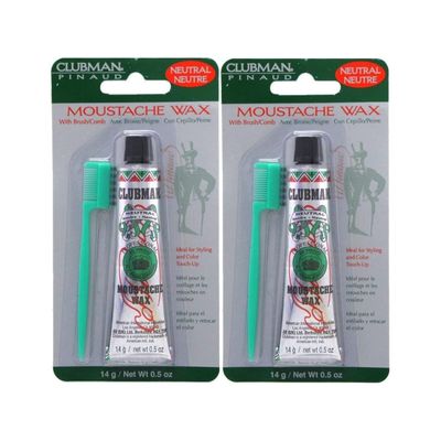 Pinaud Moustache Wax with Brush/Comb, Neutral, .5 oz - 2pc