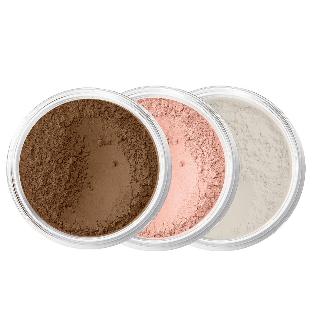 3pc FULL SIZE KIT (EBONY) Mineral Makeup Foundation Set Sheer Powder Bare Face Matte Cover